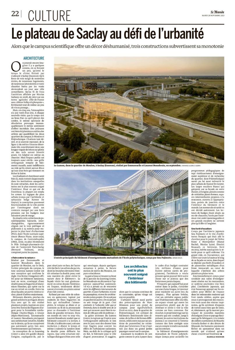 LE MONDE: The Saclay plateau facing the challenge of urbanity