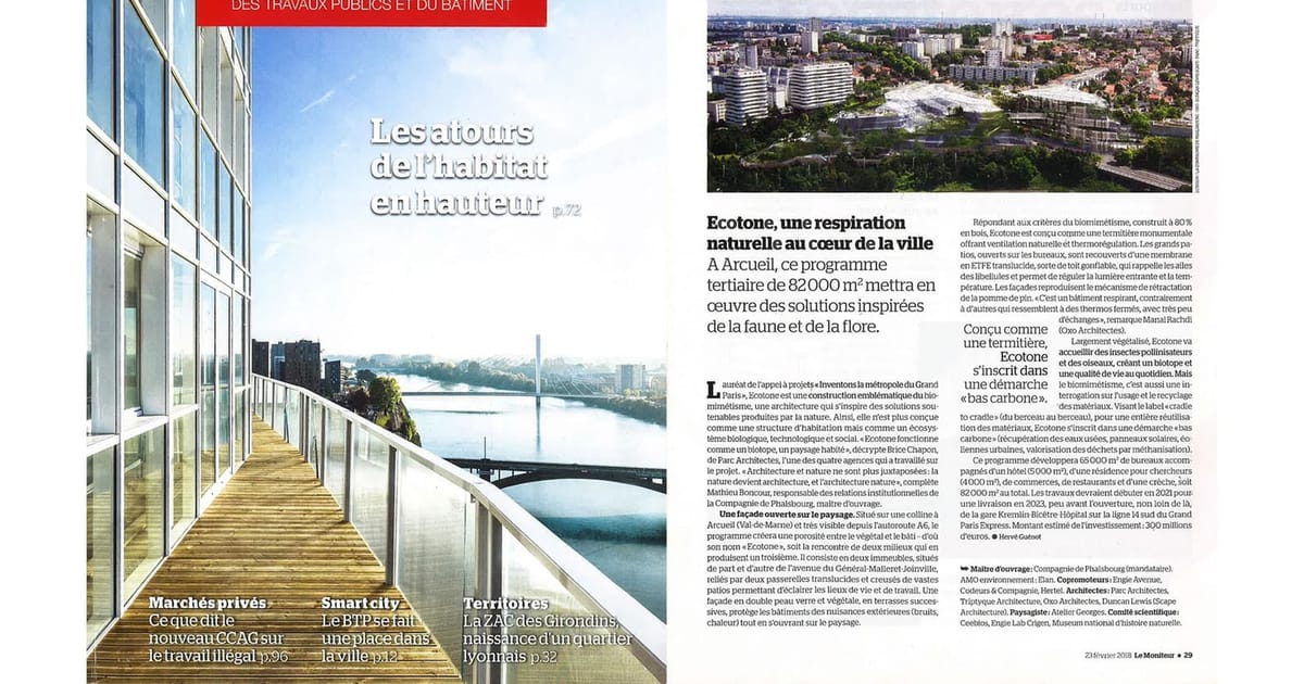 Le Moniteur : "Ecotone, une respiration naturelle au cœur de la ville"